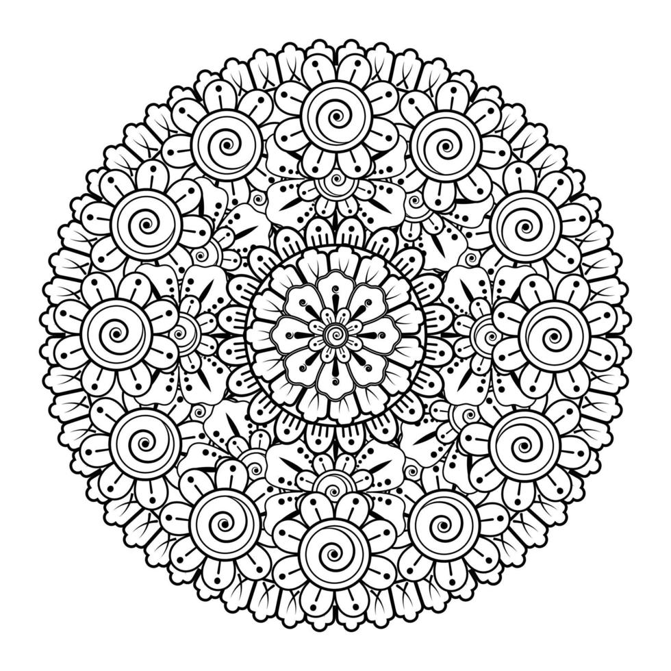 padrão circular em forma de mandala com flor para henna vetor