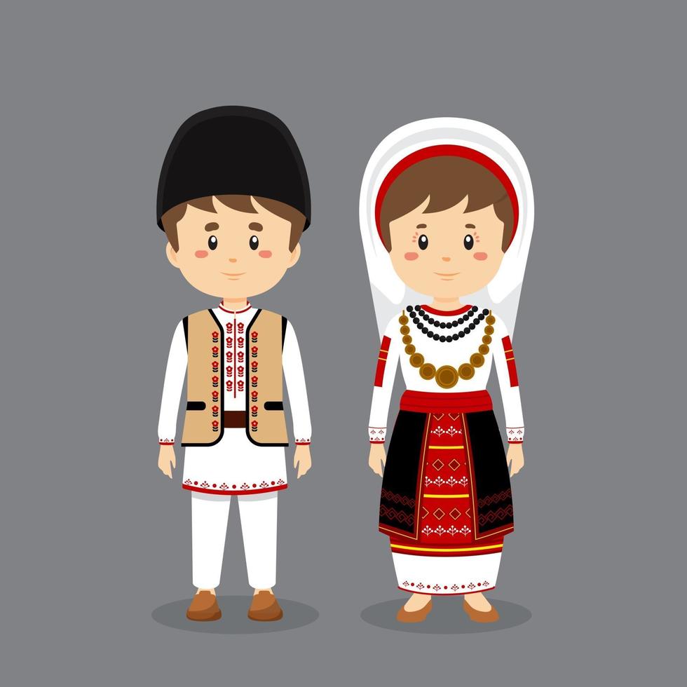 personagem de casal usando vestido nacional romenos vetor