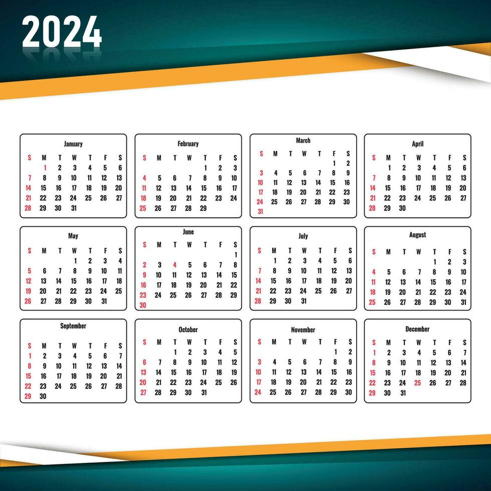 2024 Novo ano calendário modelo dentro o negócio estilo onda Projeto vetor