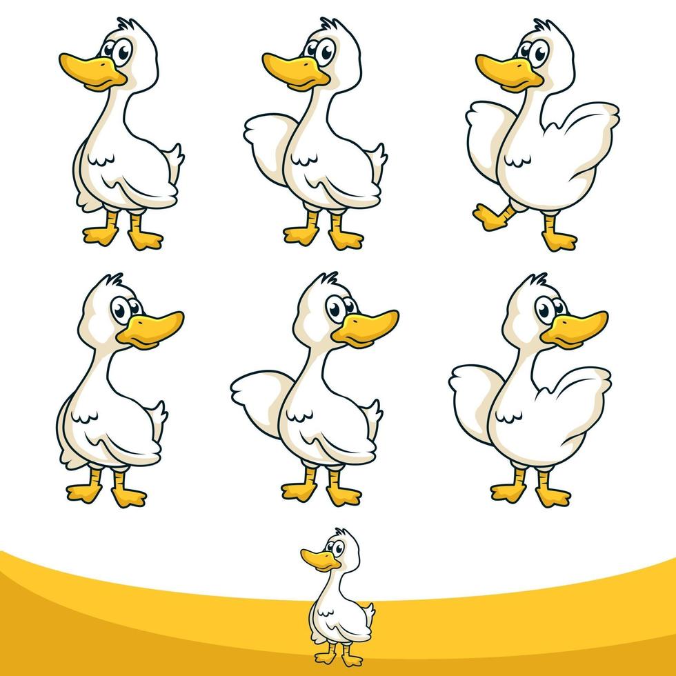 Conjunto de mascote de pato com seis poses diferentes vetor