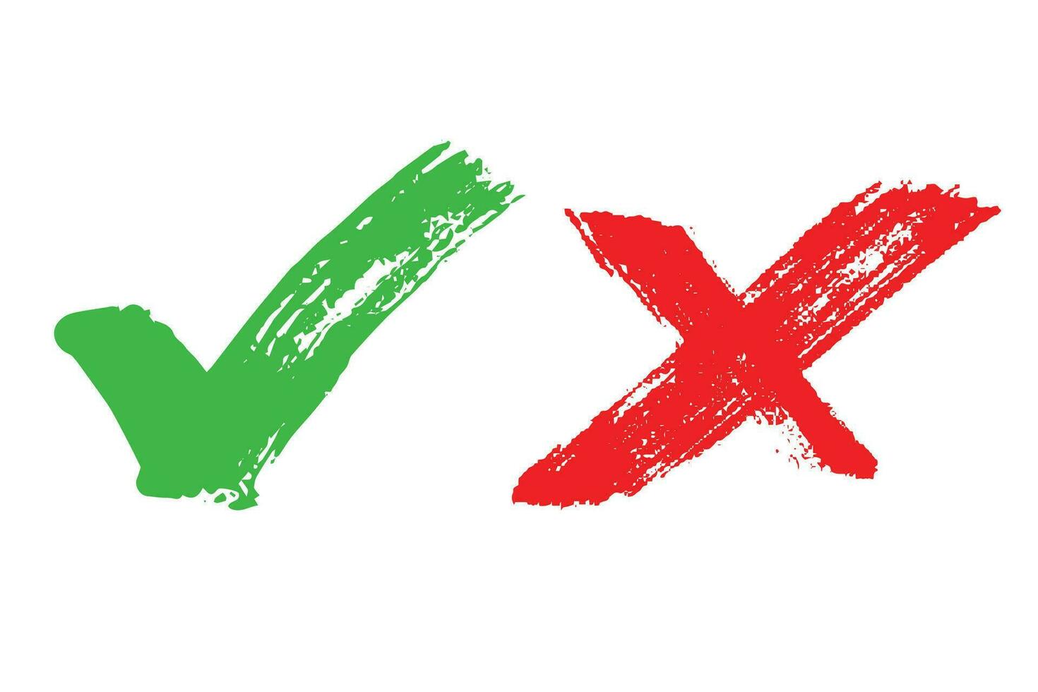 mão desenhado verde Verifica marca e vermelho Cruz marca marcador certo e errado placa clipart votação rabisco vetor