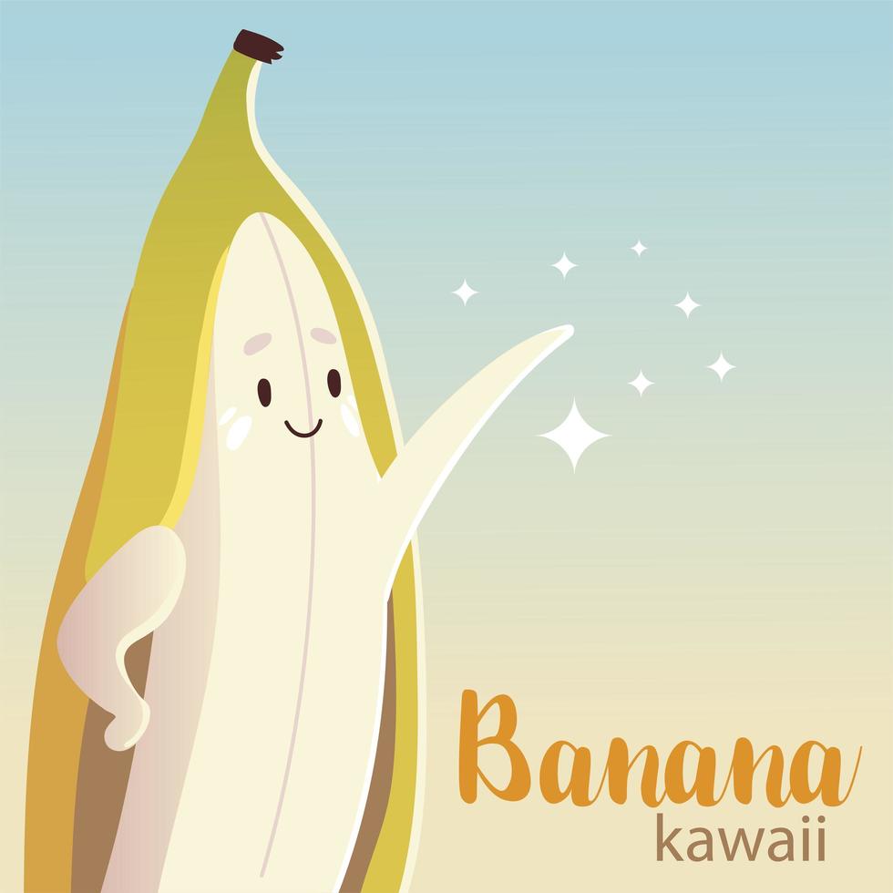 fruta kawaii cara alegre desenho animado banana fofa vetor