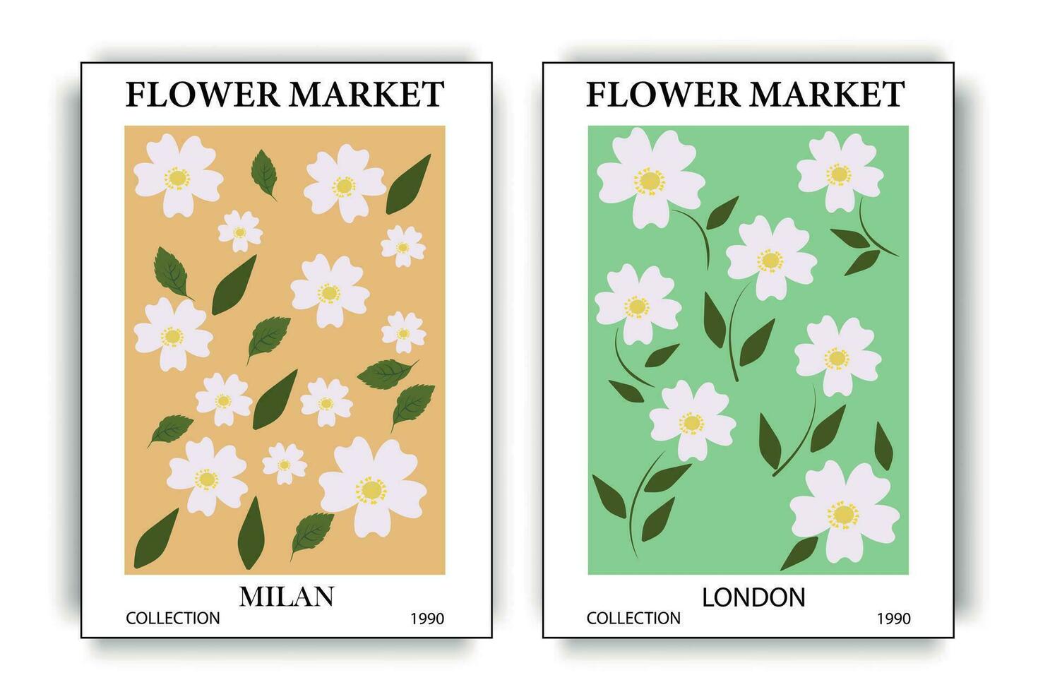 conjunto do flor mercado cartazes. abstrato floral ilustração para botânico parede arte, fundos, cartazes. vetor ilustração