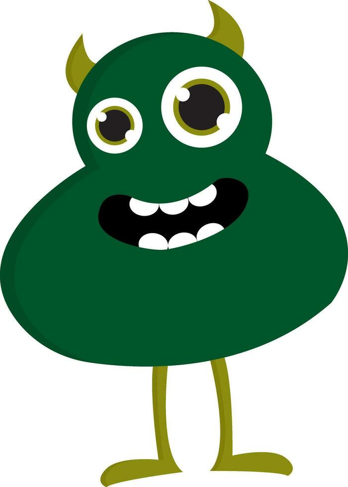 sorridente verde monstro com chifres vetor ilustração em branco fundo