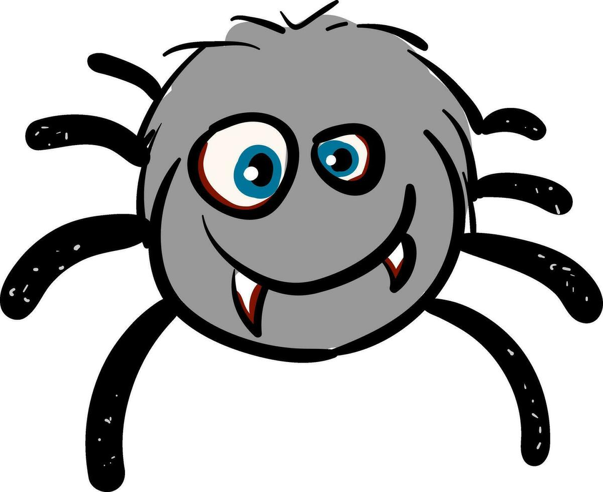 engraçado sorridente cinzento aranha com sangrento dentes vetor ilustração em branco fundo