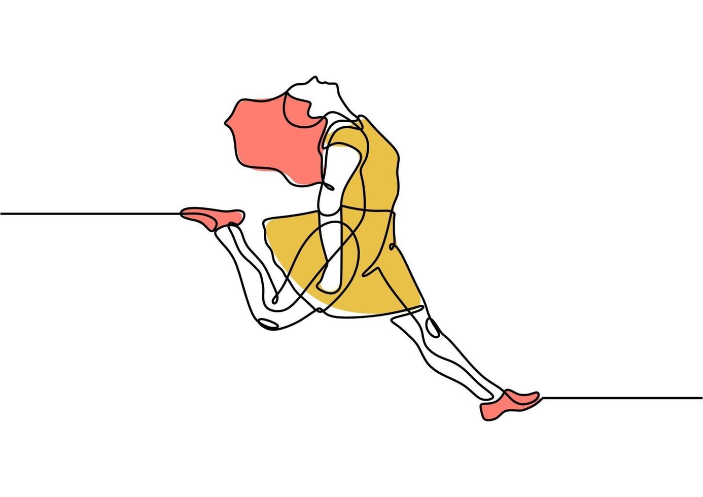 desenho de linha mulher pular minimalismo com cores vetor