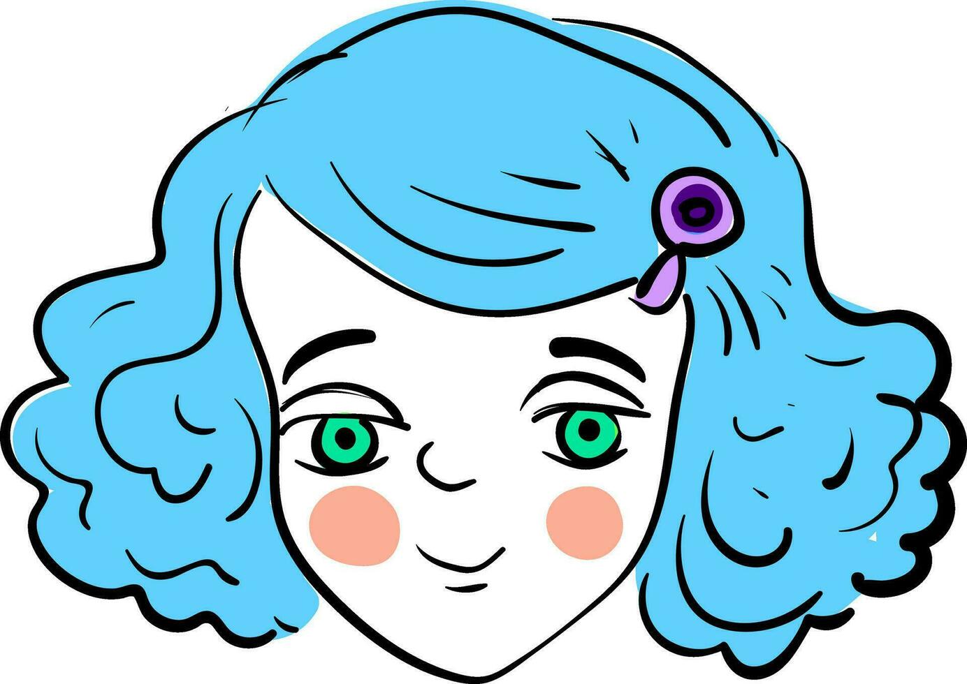 uma menina com azul cabelo e verde olhos parece lindo vetor ou cor ilustração