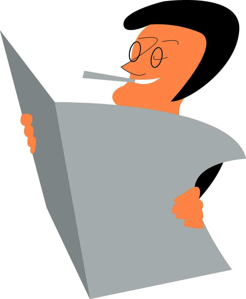 uma homem lendo uma jornal enquanto fumar dele charuto vetor cor desenhando ou ilustração