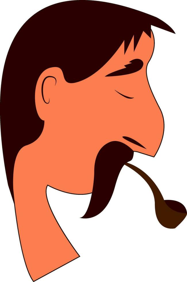 uma triste homem com uma grandes bigode é fumar uma cigarro vetor cor desenhando ou ilustração