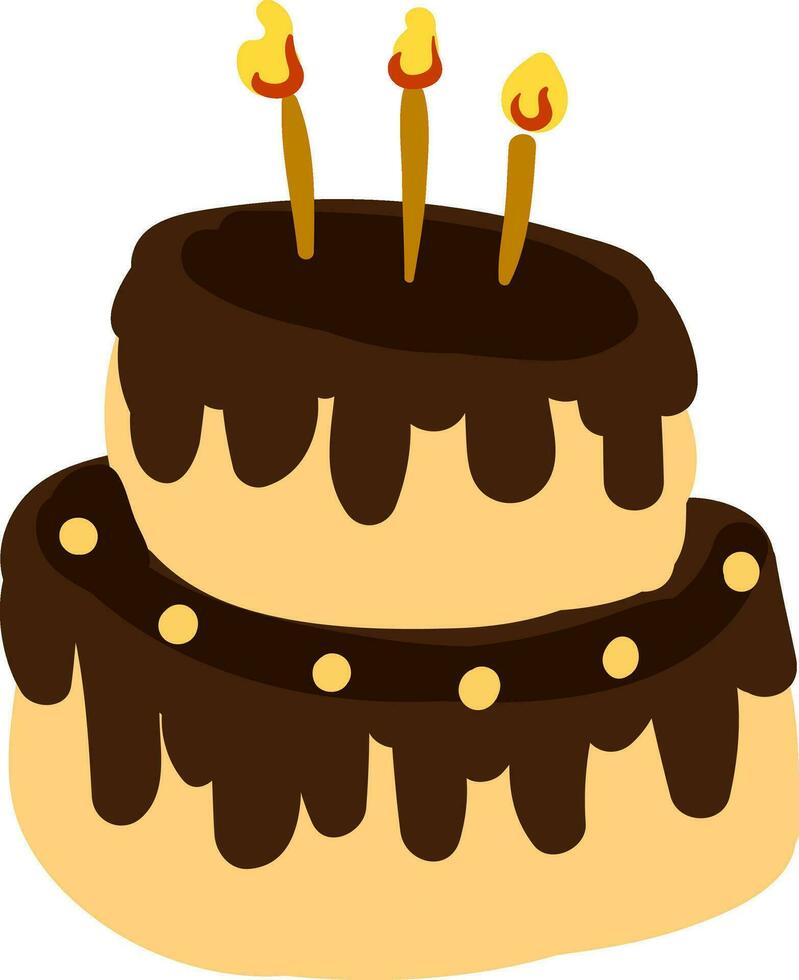 uma chocolate pingou duas camadas aniversário celebração bolo com brilhando velas vetor cor desenhando ou ilustração