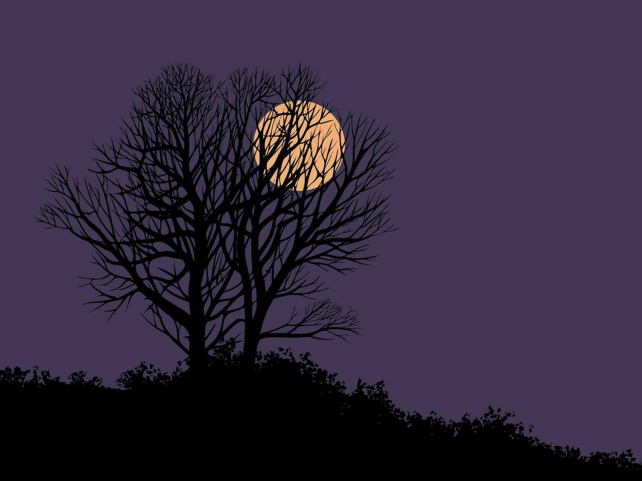 árvore silhueta contra a cheio lua vetor