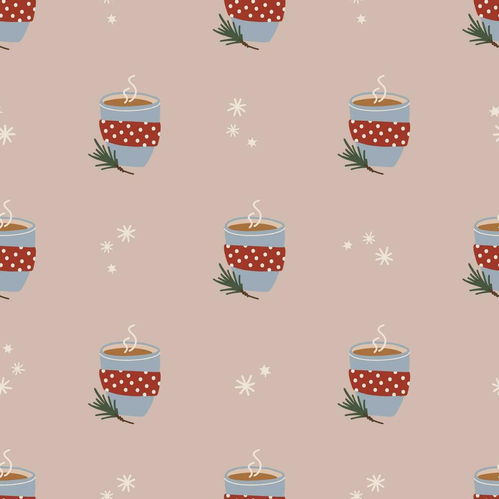 simples desatado padronizar com quente chocolate copo. Natal e Novo ano conceito. mão desenhado retro vintage vetor textura para papel de parede, impressões, invólucro, têxtil