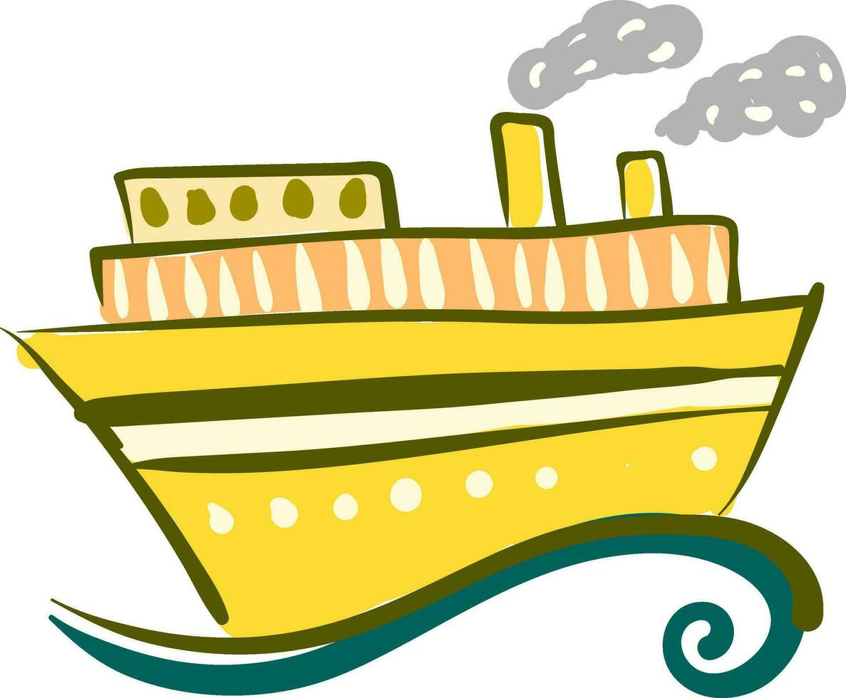 amarelo vapor navio em a mar vetor ou cor ilustração