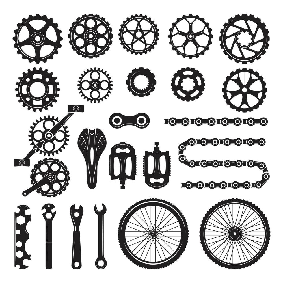 engrenagens, correntes, rodas, outras peças diferentes, bicicleta, pedal, elementos, bicicleta, bicicleta vetor