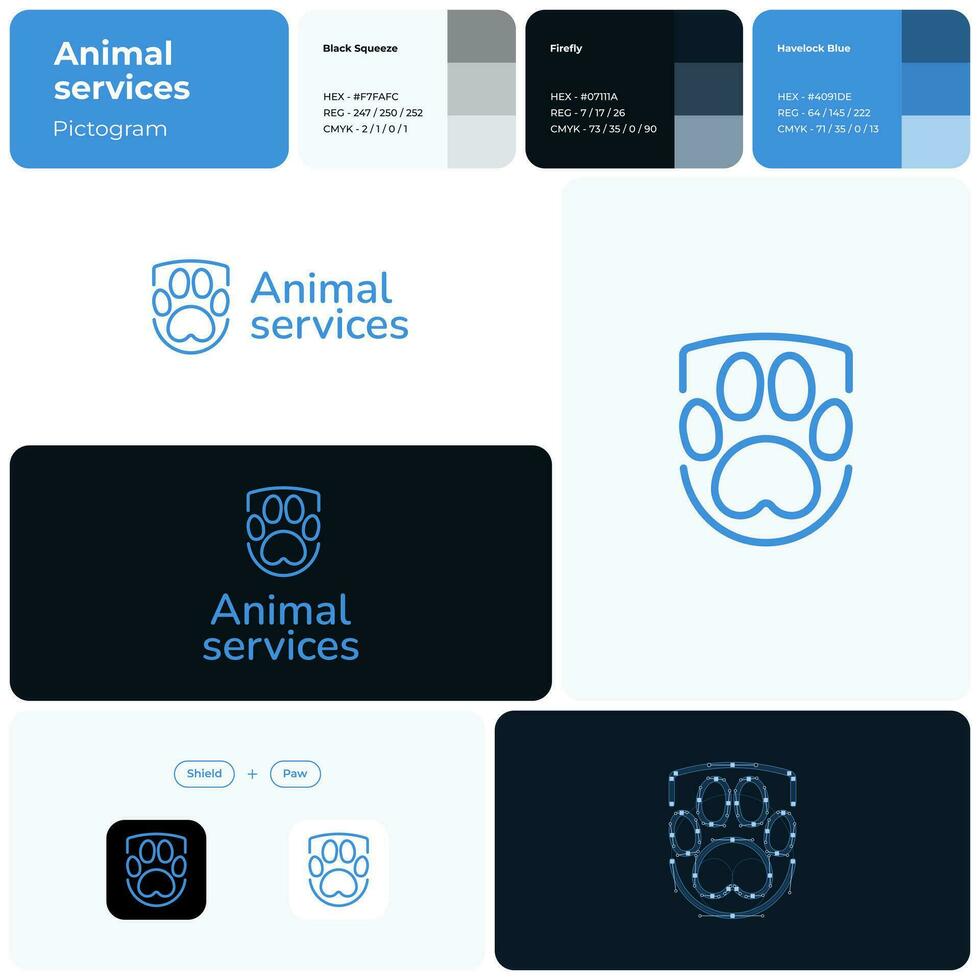 veterinário clínica azul linha o negócio logotipo. marca nome. profissional perícia o negócio valor. pata e escudo simples ícone. Projeto elemento. visual identidade. adequado para marketing vetor