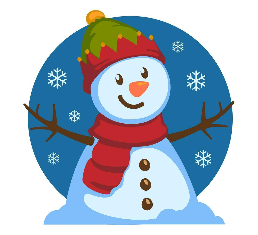 boneco de neve vestindo uma inverno chapéu e cachecol vetor