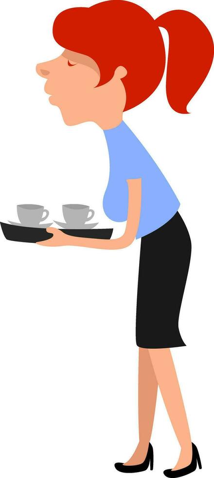 menina com manhã café, ilustração, vetor em branco fundo