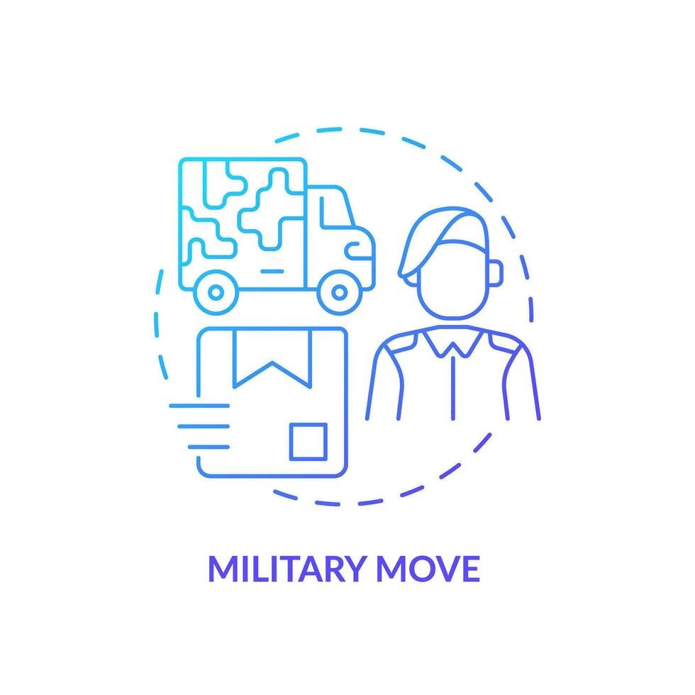 2d militares mover gradiente ícone representando comovente serviço, simples isolado vetor, fino linha ilustração. vetor