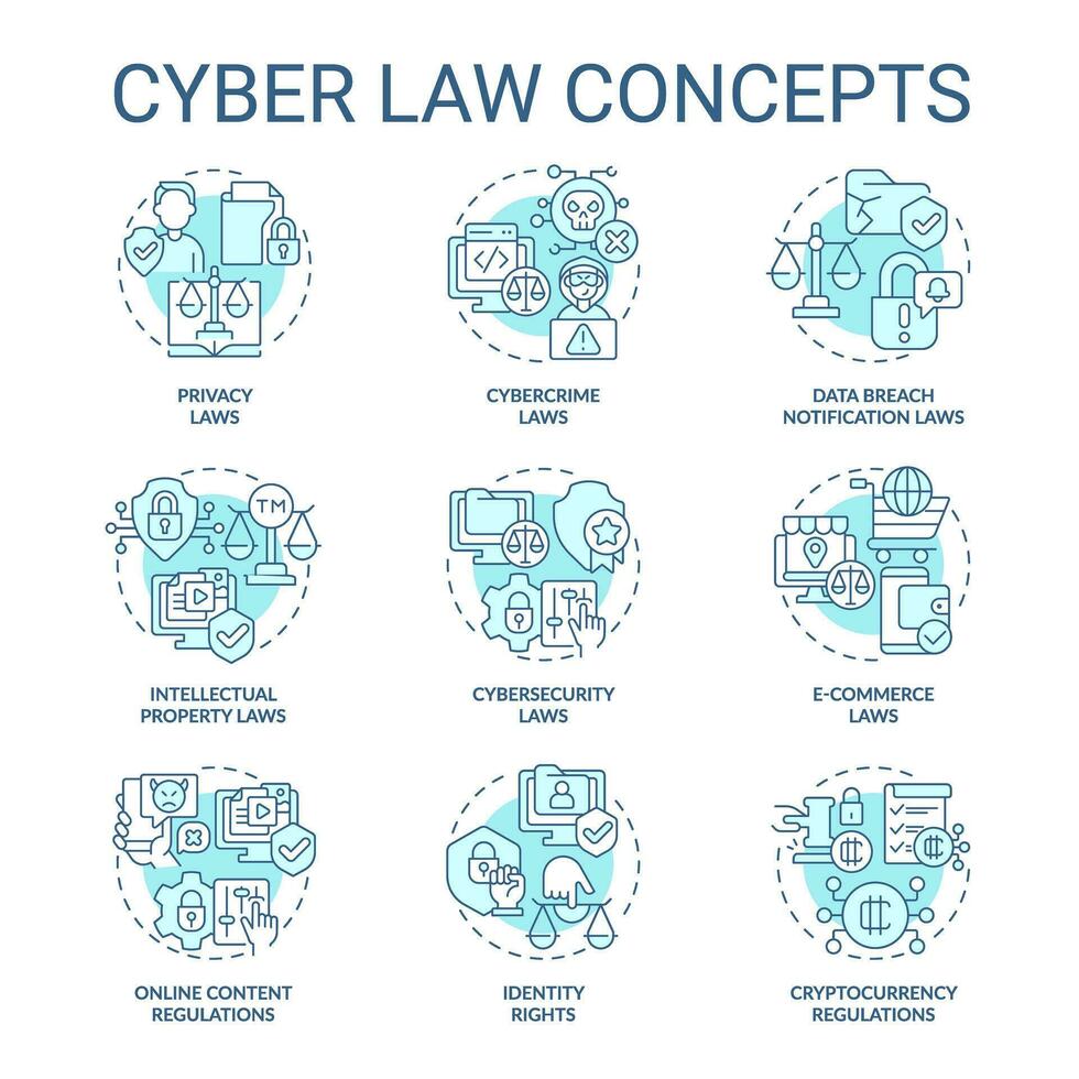 coleção do 2d editável azul fino linha ícones representando cyber lei, isolado vetor, linear ilustração. vetor