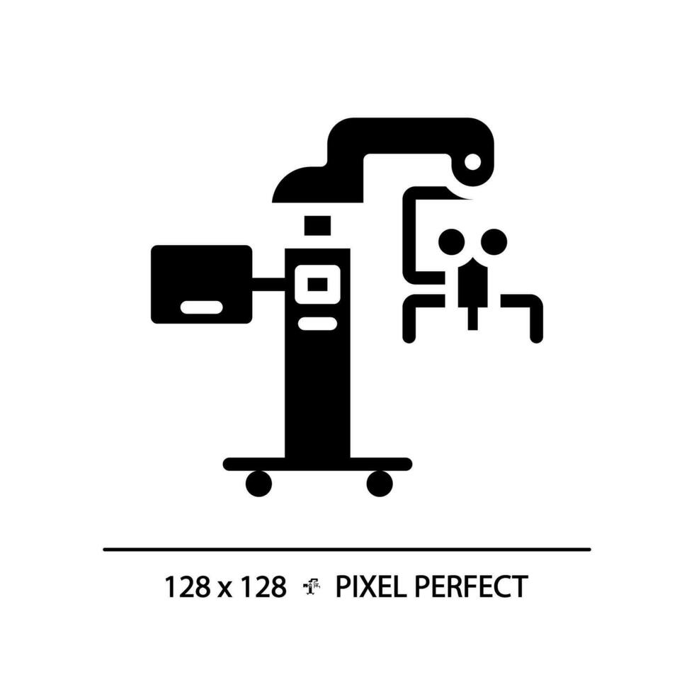 cirúrgico microscópio pixel perfeito Preto glifo ícone. médico ótico. operativo quarto equipamento. precisão ferramenta. silhueta símbolo em branco espaço. sólido pictograma. vetor isolado ilustração