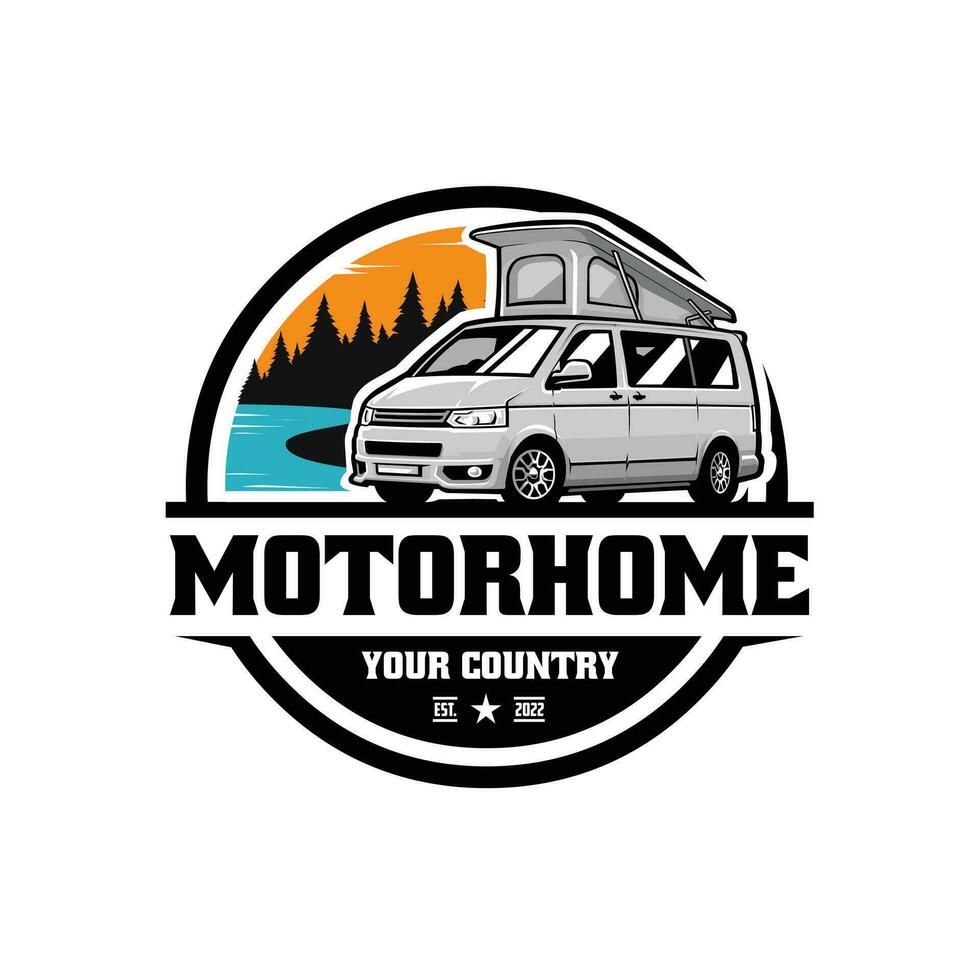 motorhome caravana rv Van de campista pronto fez logotipo vetor