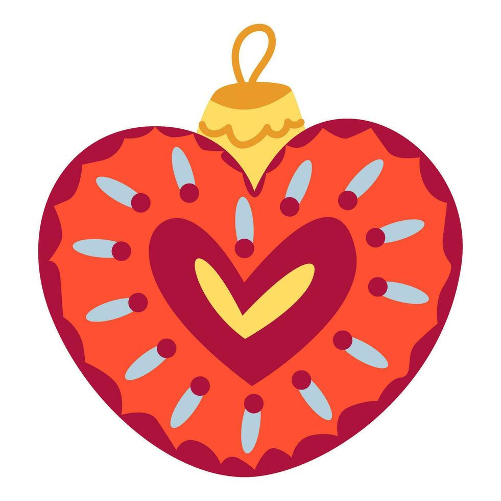 Natal árvore decorativo brinquedo dentro a forma do uma coração. retro decorações para a Natal árvore. vetor plano ilustração.