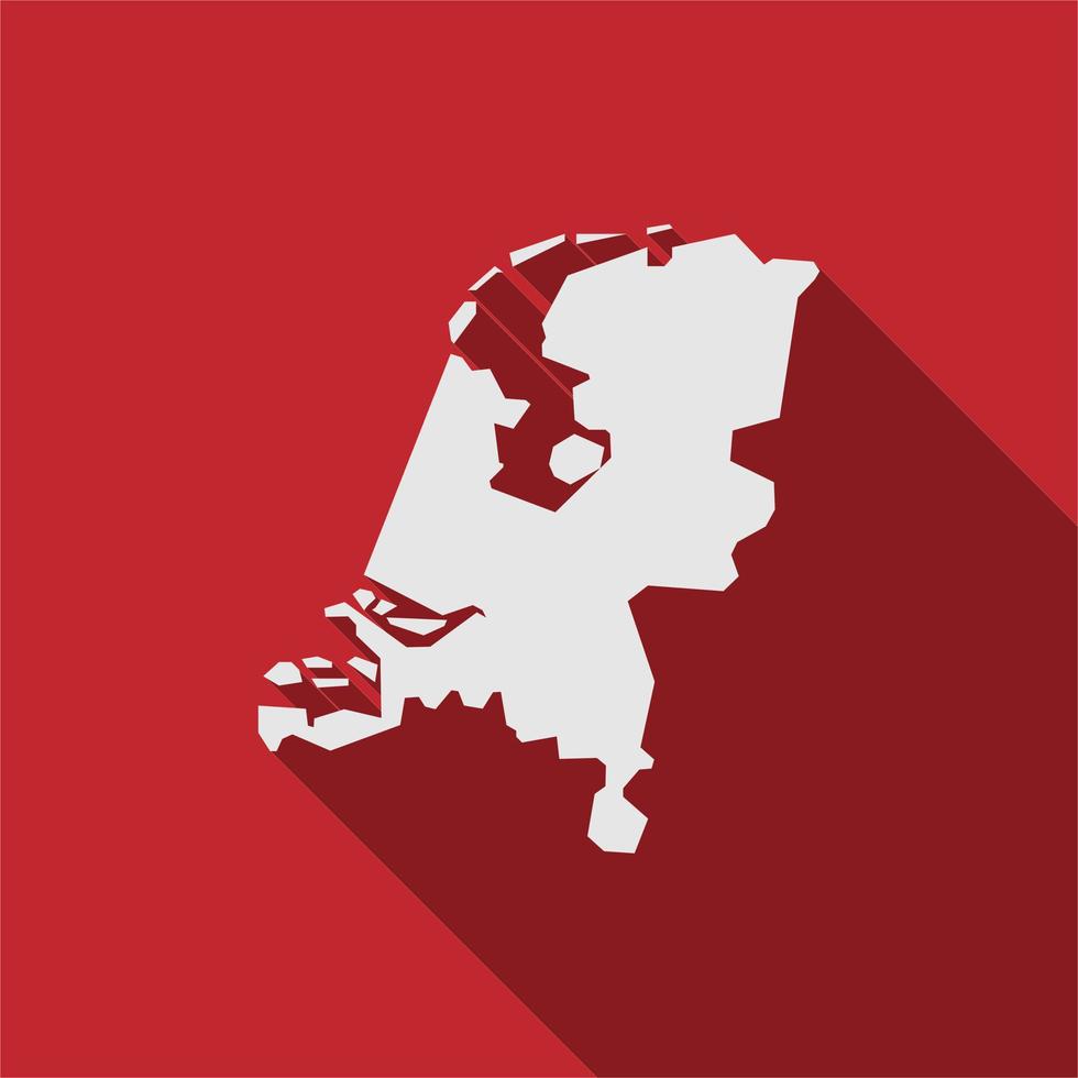 mapa da Holanda em fundo vermelho com sombra longa vetor