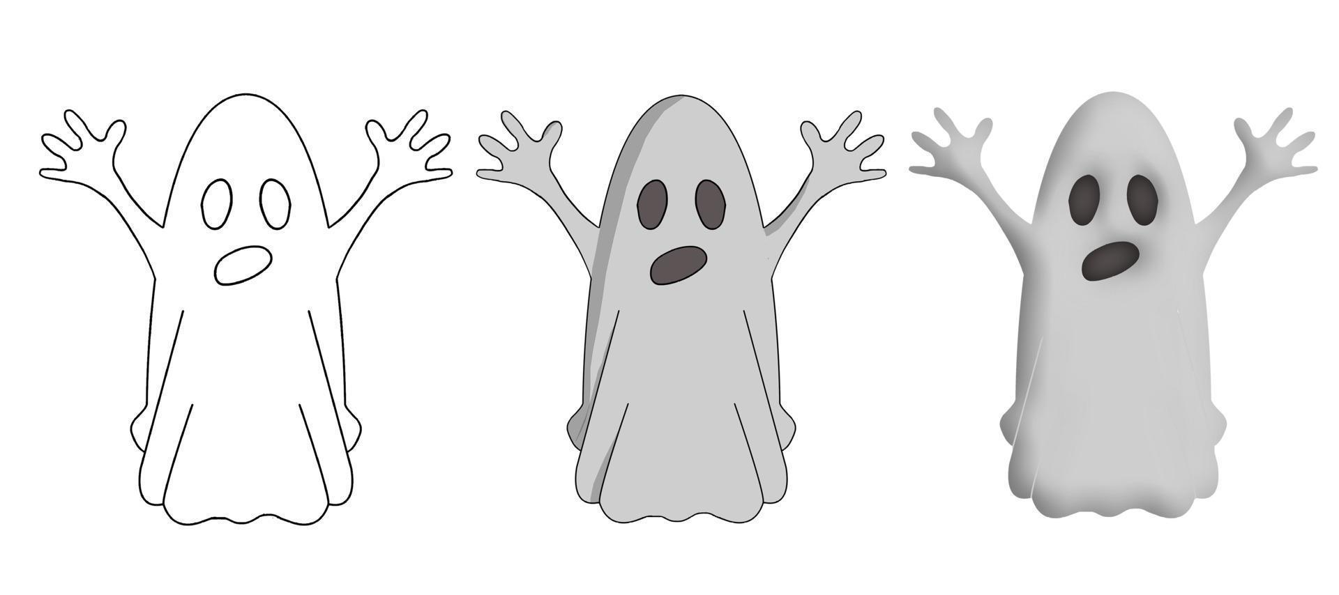 coleção de fantasmas assustadores de halloween desenhada à mão isolada em um fundo branco vetor