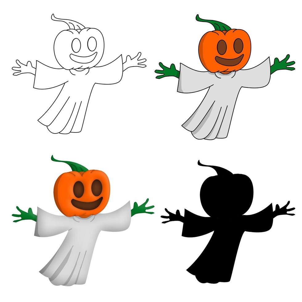 engraçado fantasma de halloween com uma ilustração vetorial de cabeça de abóbora vetor