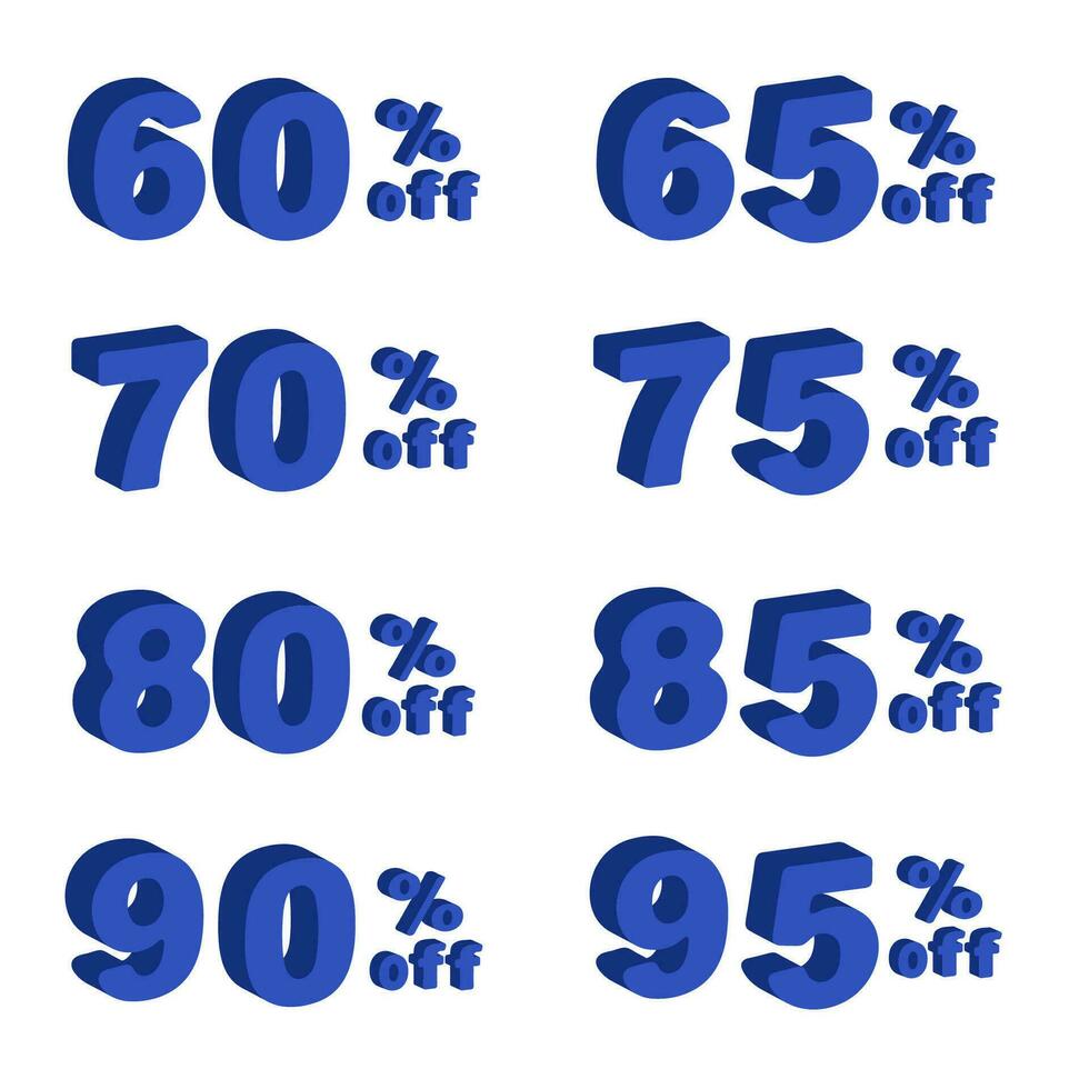 desconto números 3d vetor. desconto 60-95 vetor