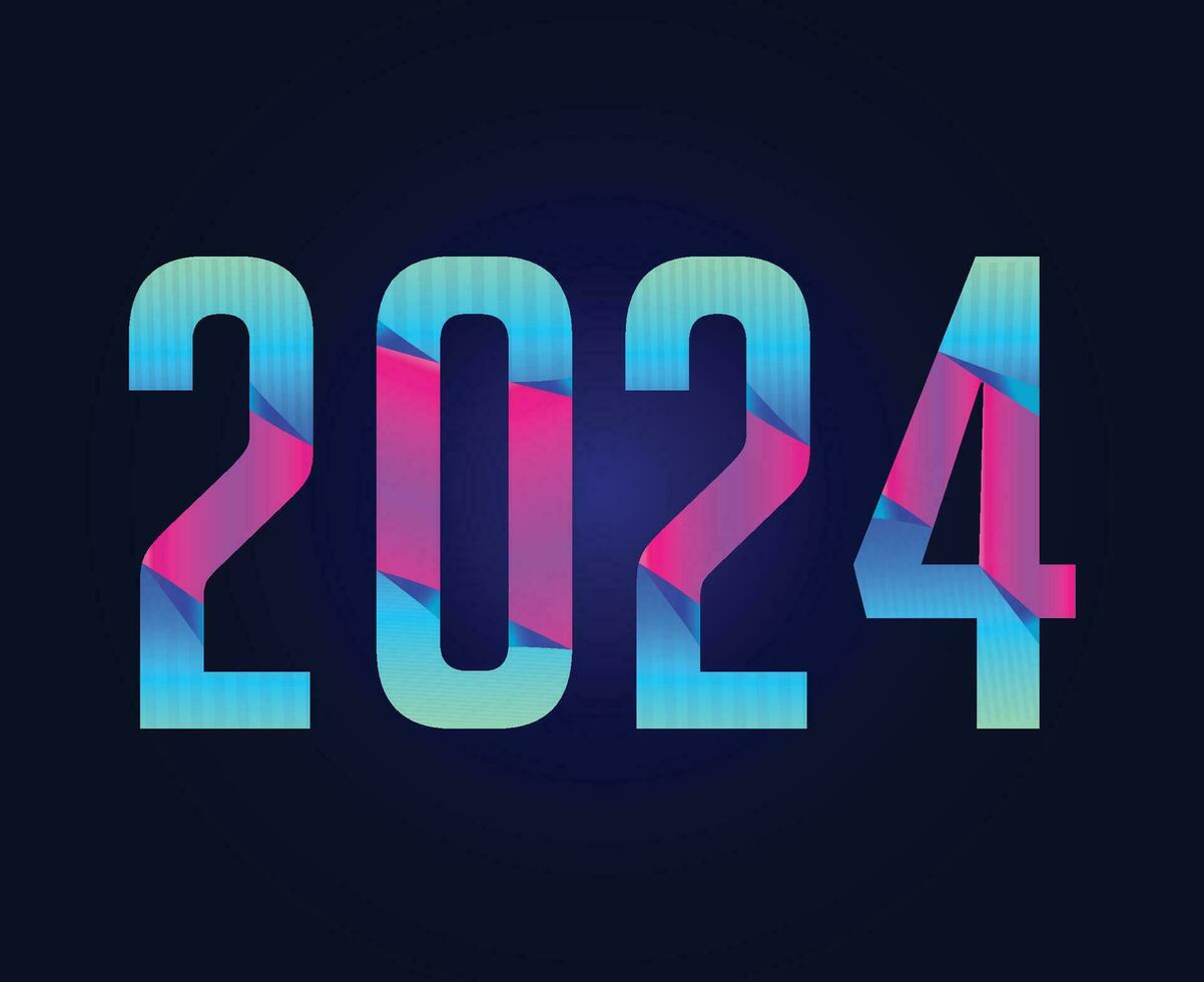 2024 feliz Novo ano abstrato ciano e Rosa gráfico Projeto feriado vetor logotipo símbolo ilustração com azul fundo