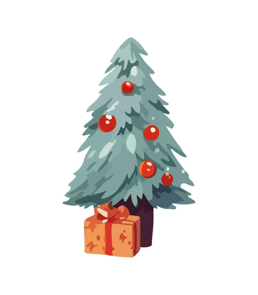 ai gerado vetor ilustração do decorado Natal árvore. verde fofo natal pinho, isolado em branco fundo. fofa Natal árvore dentro desenho animado aguarela estilo.