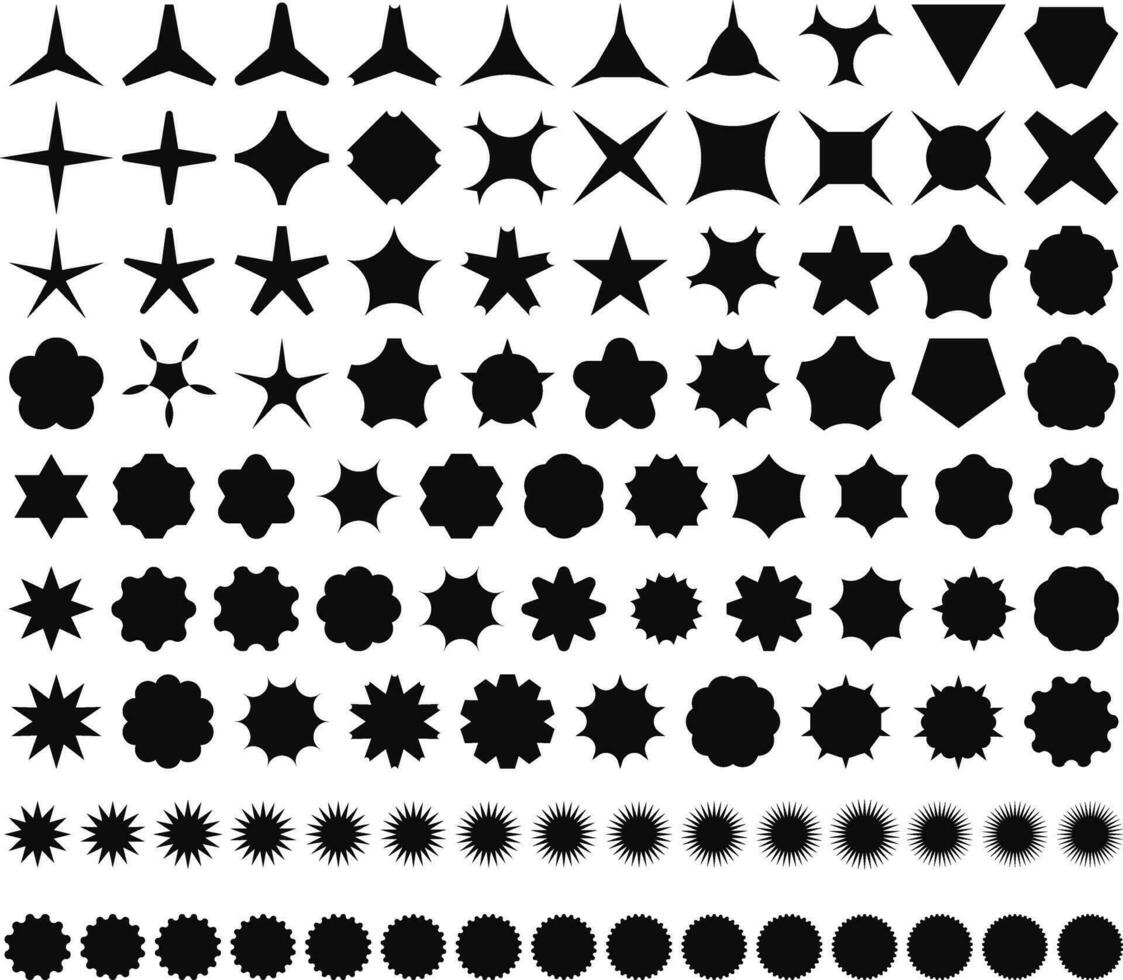 mega coleção do estrelas forma. ano 2000 Projeto elemento, geométrico futurista forma. conjunto do preço Tag, venda adesivo, explosão estelar, promo compras rótulo. vetor ilustração