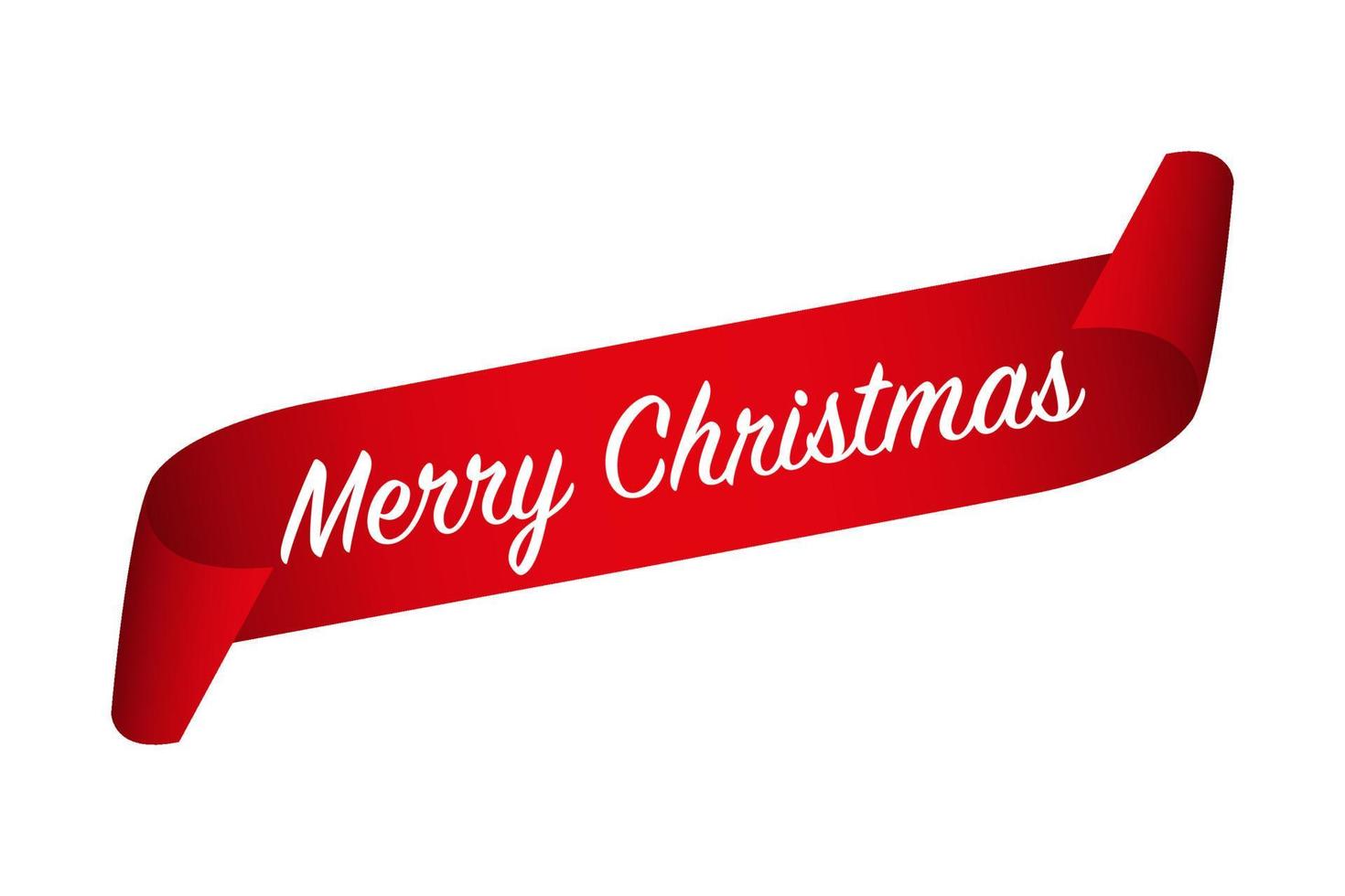 fita de papel ondulada vermelha e inscrição de feliz Natal isolada em um fundo branco. ilustração vetorial de banner de férias vetor