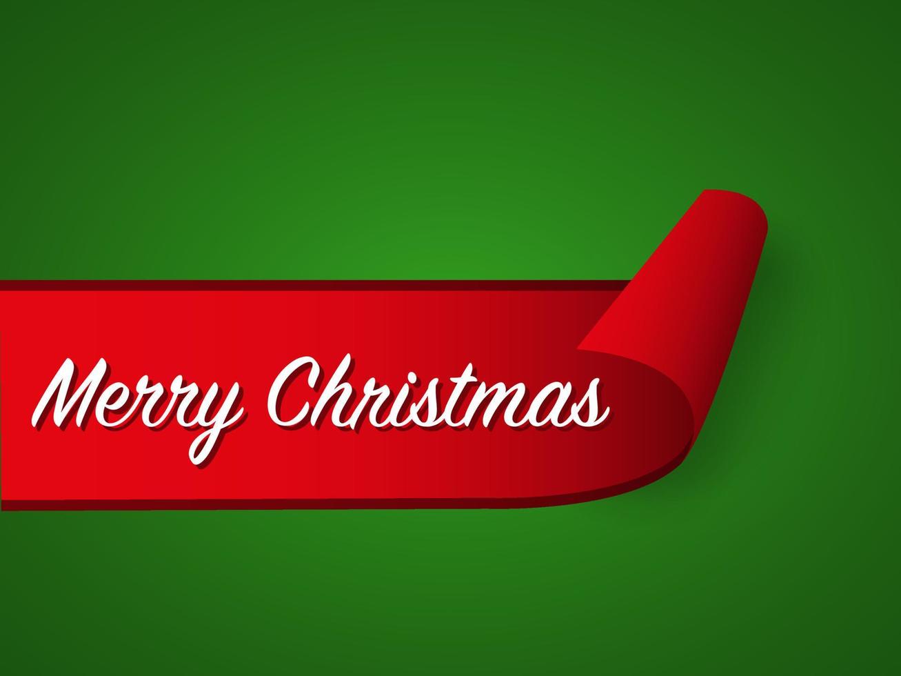 fita de papel ondulada vermelha e inscrição de feliz Natal sobre fundo verde. ilustração vetorial de banner de férias vetor