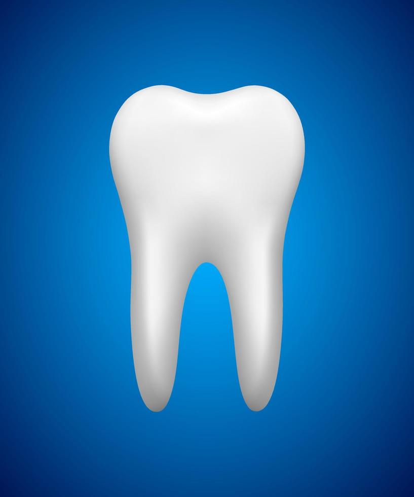 dente branco sobre fundo azul. ícone de estomatologia. ilustração vetorial realista vetor