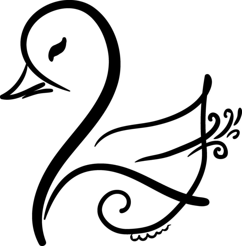 silhueta do a Preto fofo decorado cisne, ornamento, vetor ou cor ilustração