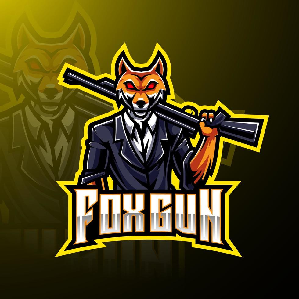 design do logotipo do mascote fox gun esport vetor
