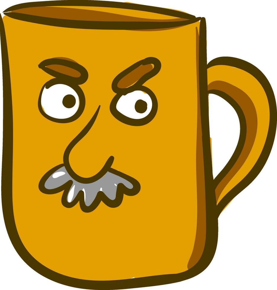 uma amarelo cor caneca com Bravo face homem dentro uma , vetor ou cor ilustração.