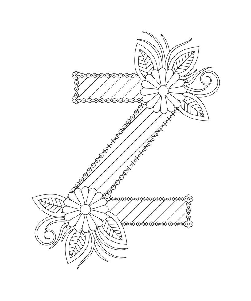 página para colorir de alfabeto com estilo floral. página para colorir abc - letra z vetor
