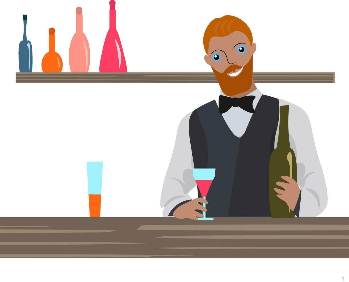 barman em obrigação, vetor ou cor ilustração