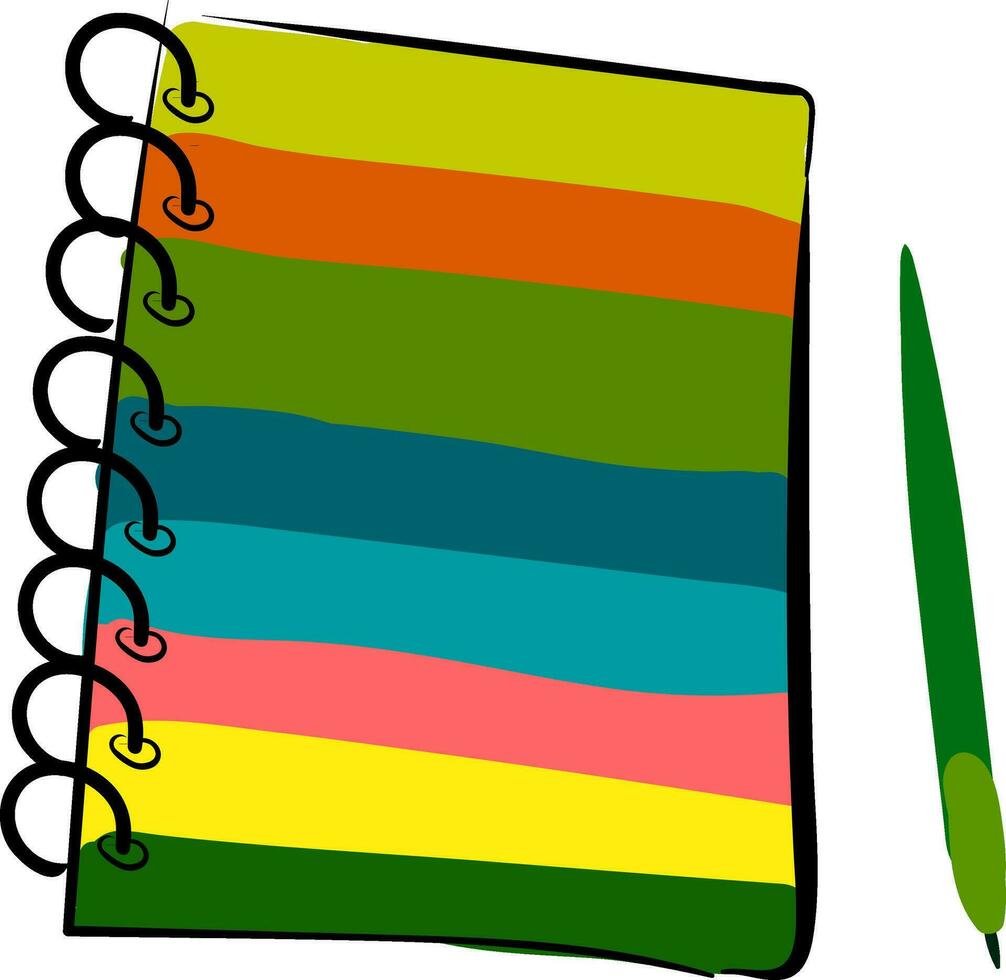 clipart do uma multicolorido com fio caderno e uma de cor verde caneta vetor ou cor ilustração