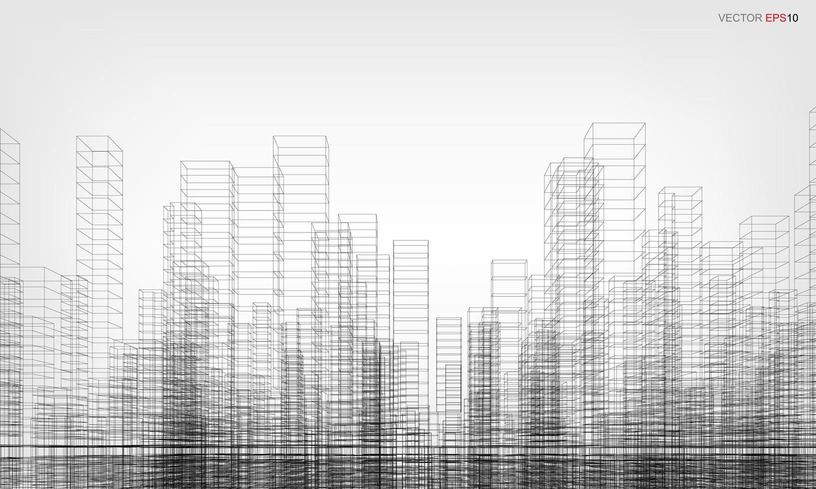 fundo da cidade wireframe. perspectiva 3d render do edifício wireframe. vetor. vetor