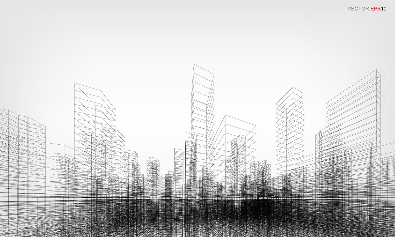 fundo da cidade wireframe. perspectiva 3d render do edifício wireframe. vetor. vetor