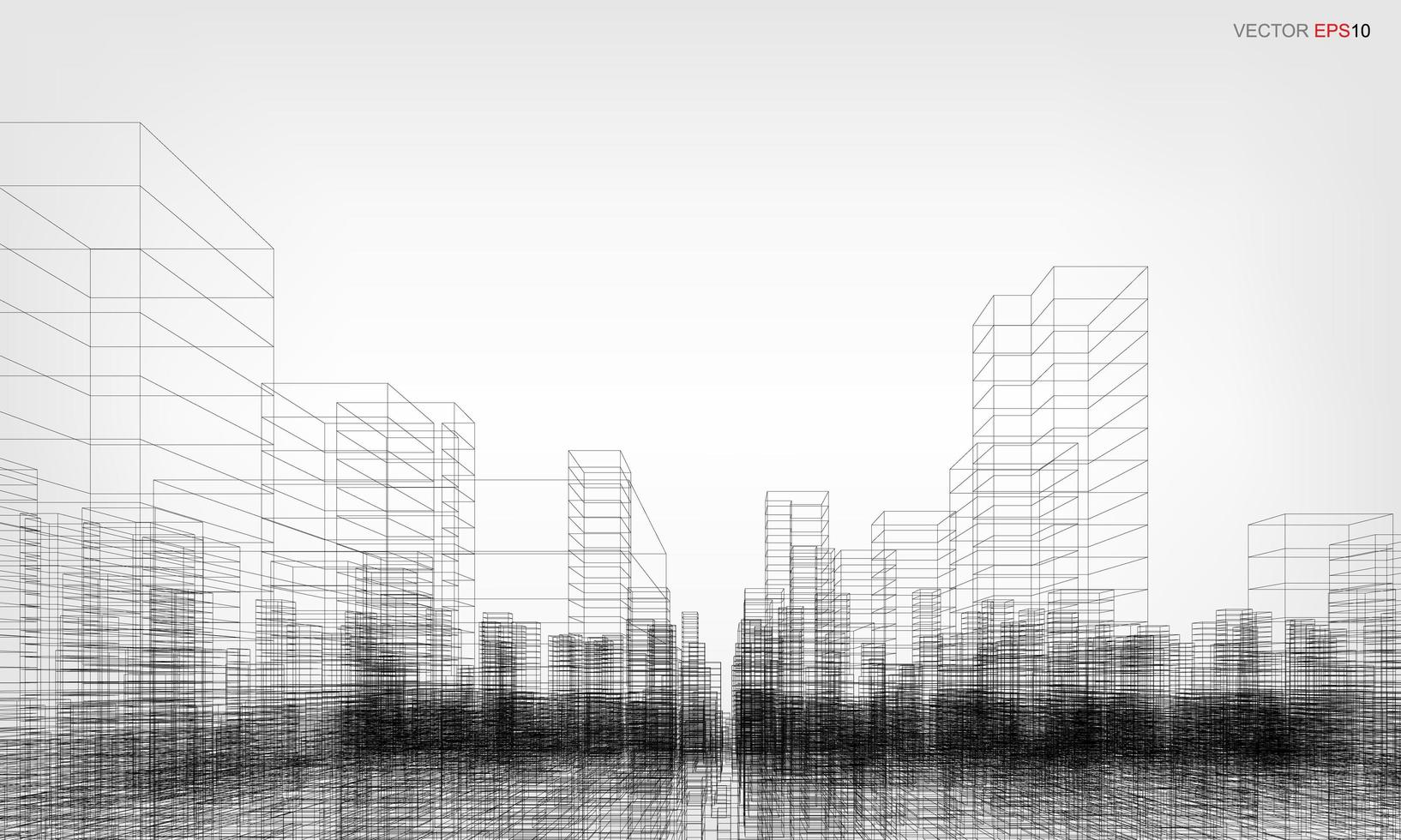 fundo da cidade wireframe. perspectiva 3d render do edifício wireframe. vetor. vetor