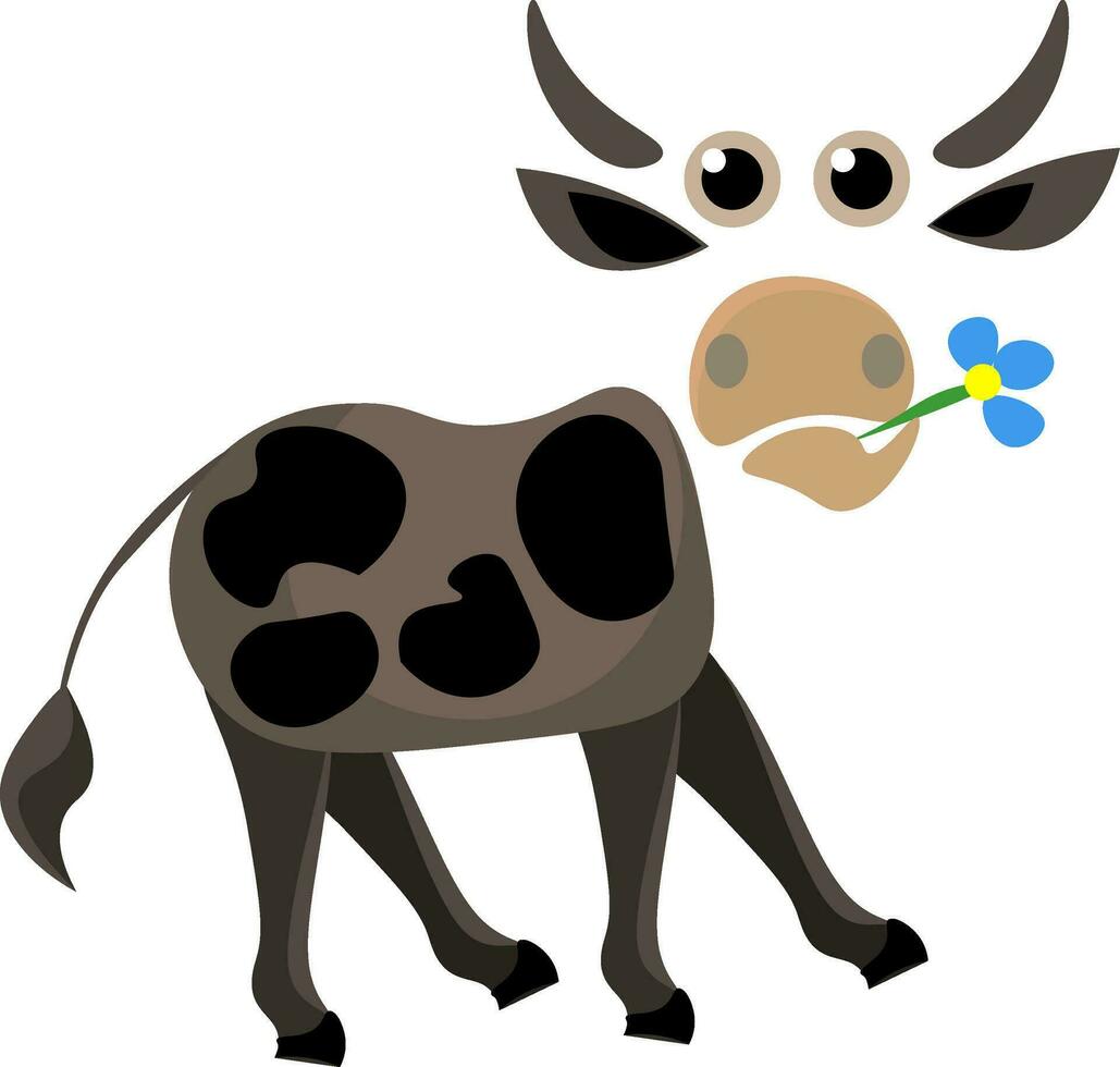 retrato do uma vaca segurando flor dentro Está boca vetor ou cor ilustração