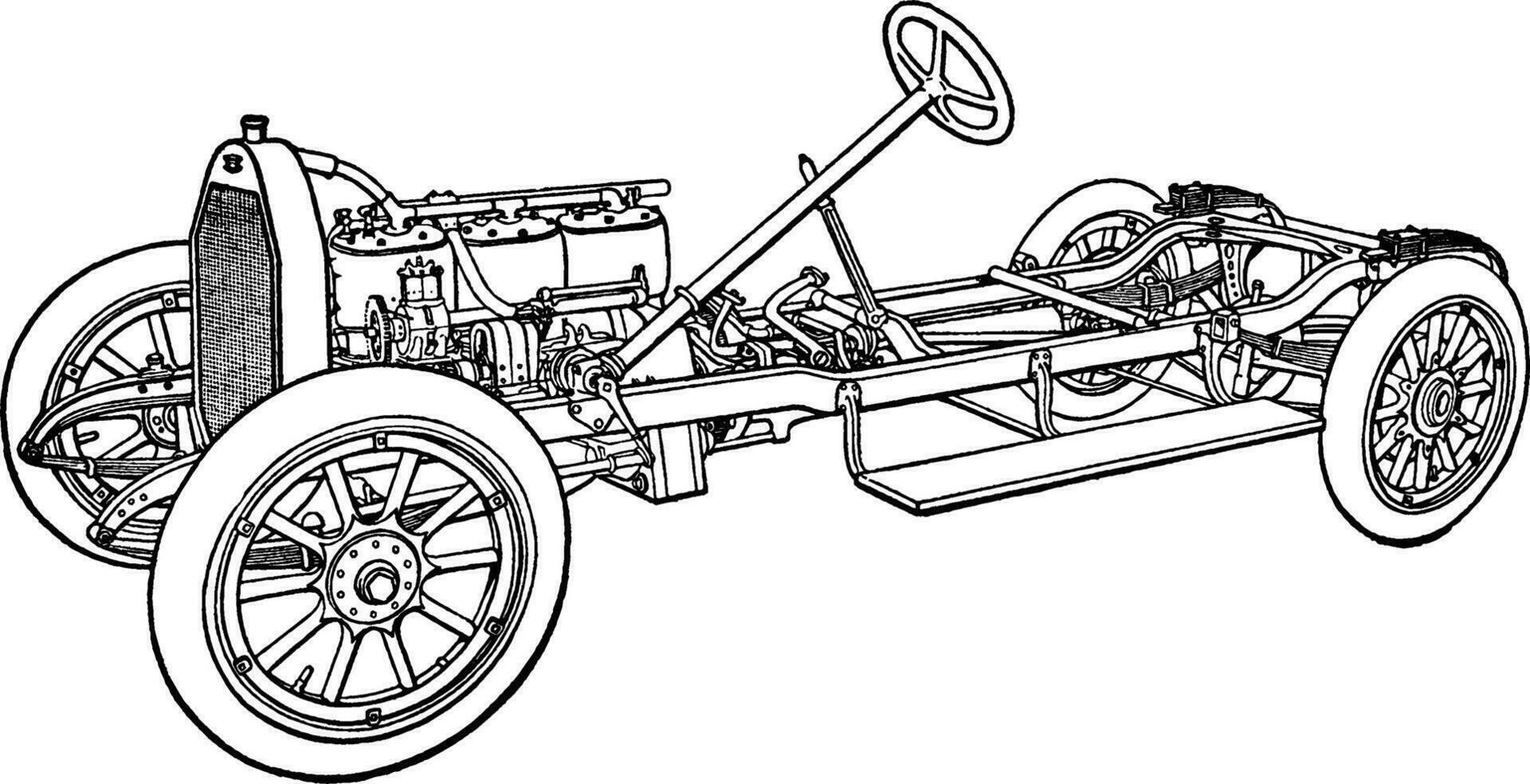 construção a automóvel degrau 21 é radiador, vintage ilustração. vetor