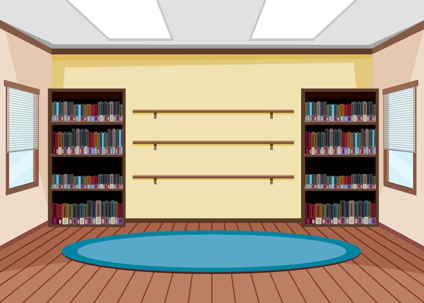 design de interiores de biblioteca vazia com estantes de livros vetor