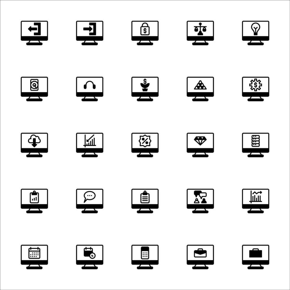 monitor ícone conjunto preenchidas Preto estilo. ícones conjunto coleção vetor