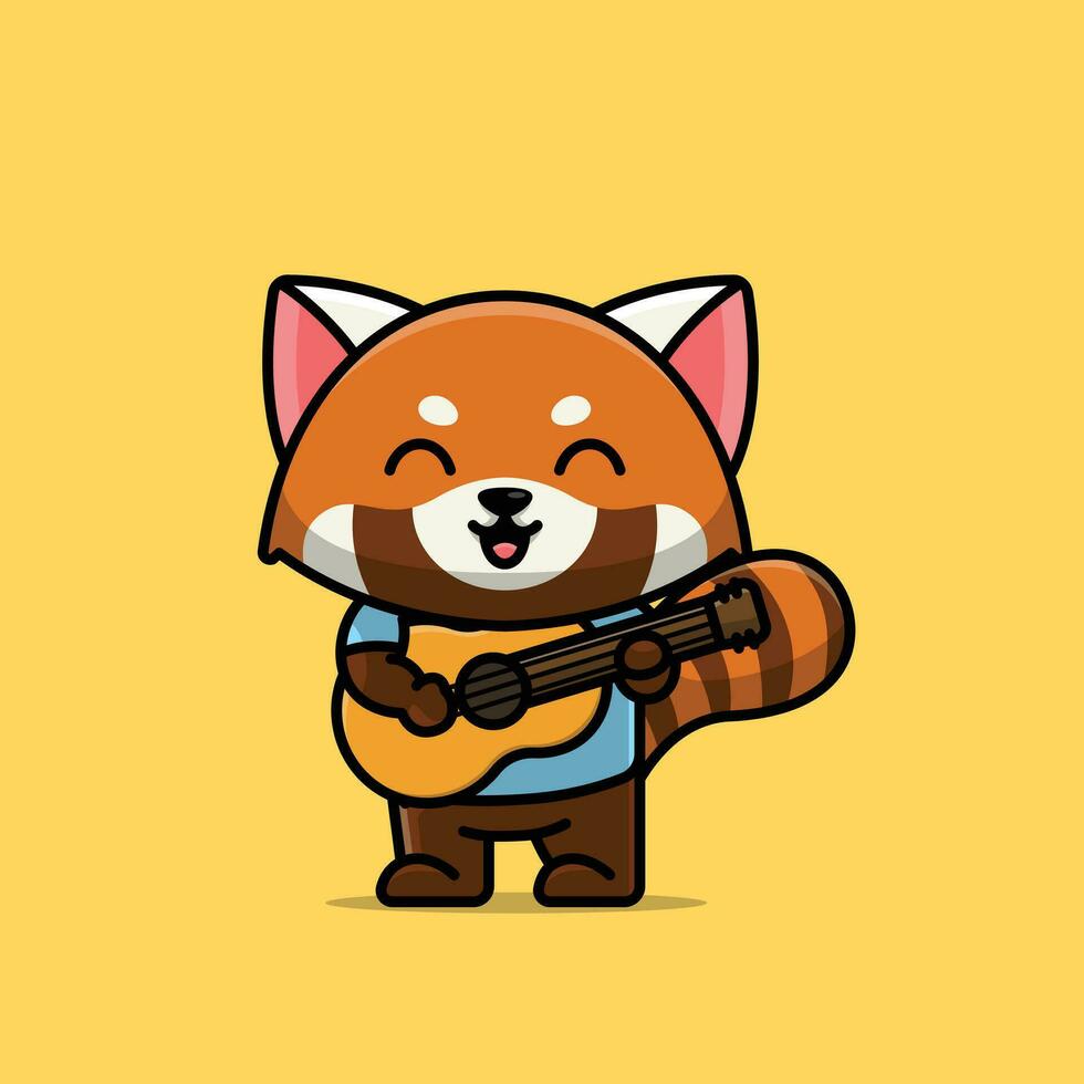 fofa músico vermelho panda desenho animado vetor ilustração animal profissão conceito ícone isolado